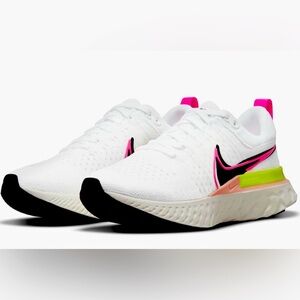 Nike Women's White and Neon Pink Athletic Shoes